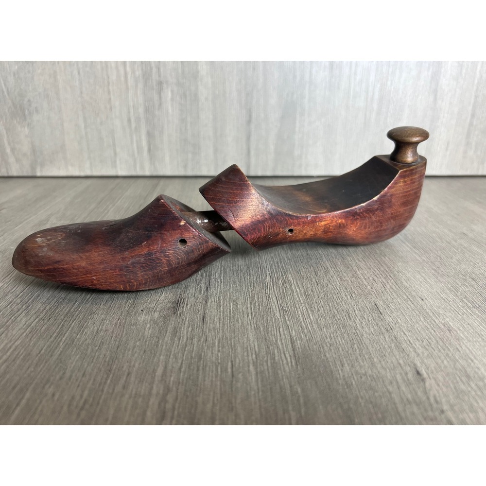Vintage Wooden Shoe Form Tree Cobbler Last Single Stamped‎ 5B 7L Dark Wood Decor